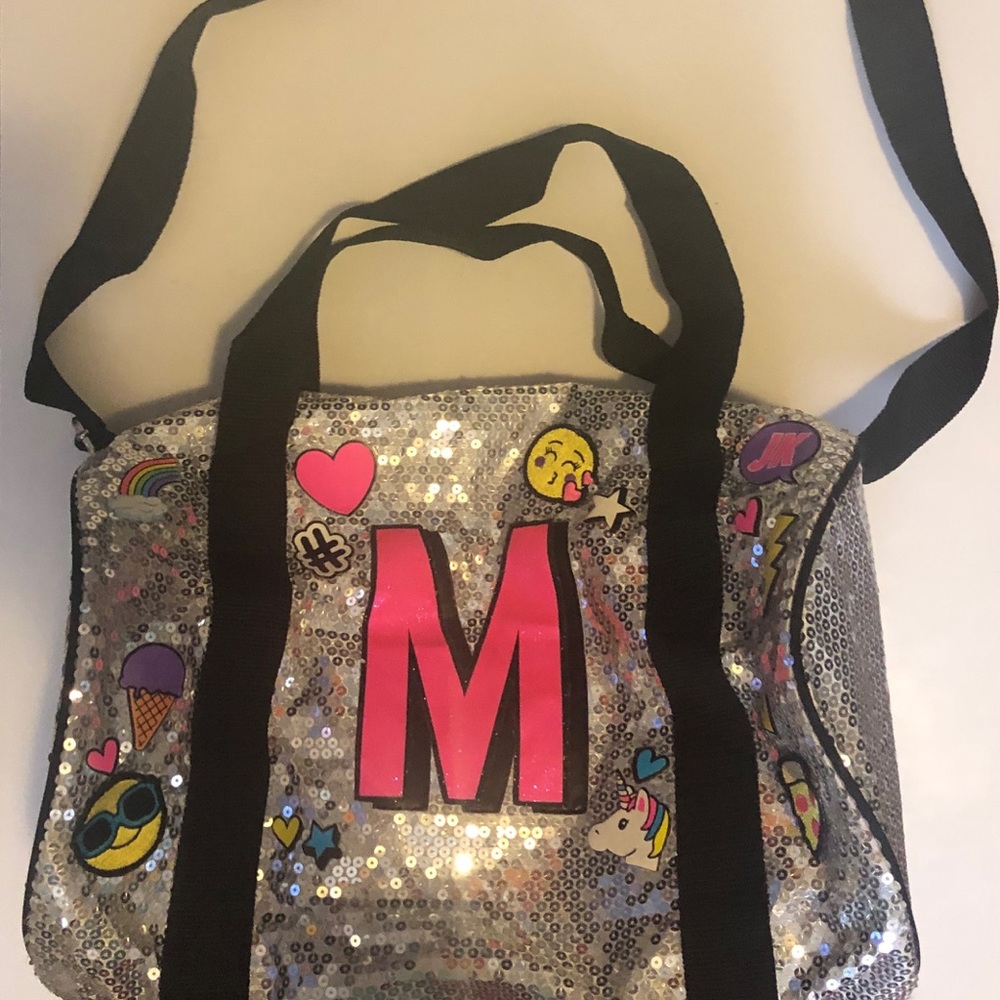 A sequin duffel bag